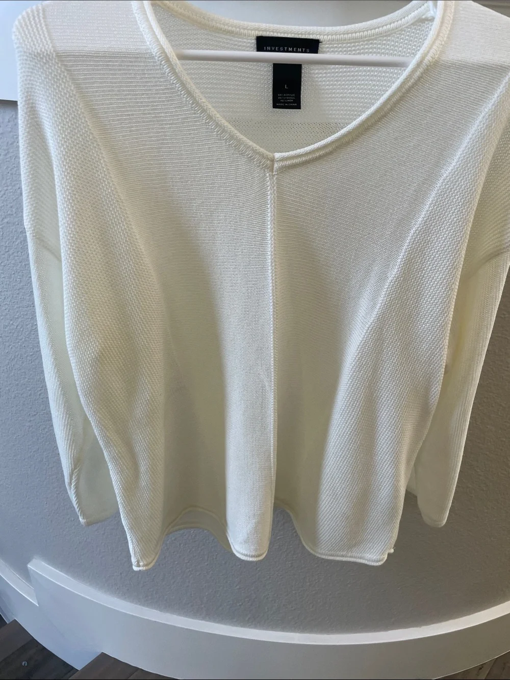 Investments Cream Textured V-Neck Pullover